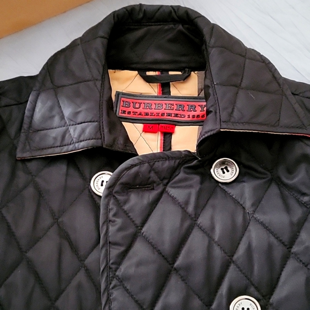 Burberry London Black Quilted Nova Check Plaid Jacket Size XS